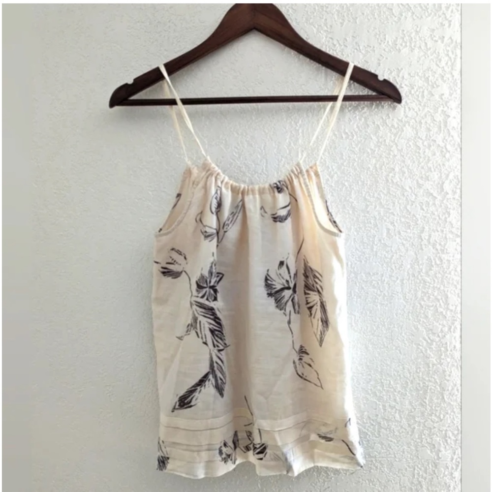 Theory Floral Beige Silk Strappy Cami Tank Top